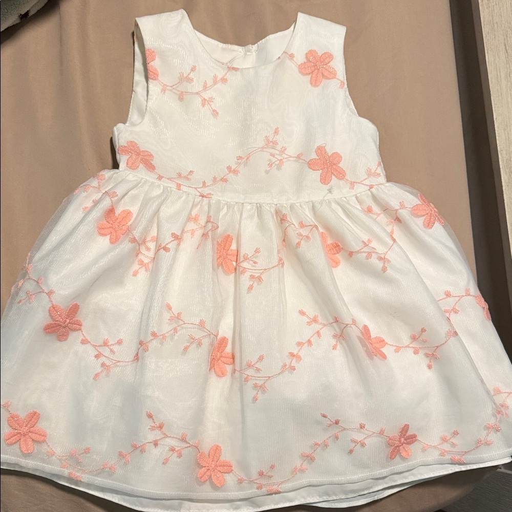 White Dress with Pink Floral Embroidery